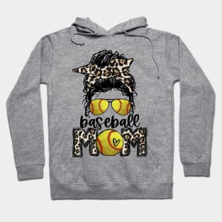 Softball Mom Leopard   Messy Bun Softball Mom Hoodie